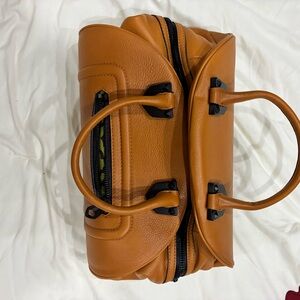 orYANY Tan Leather Satchel Clutch with Black Hardware